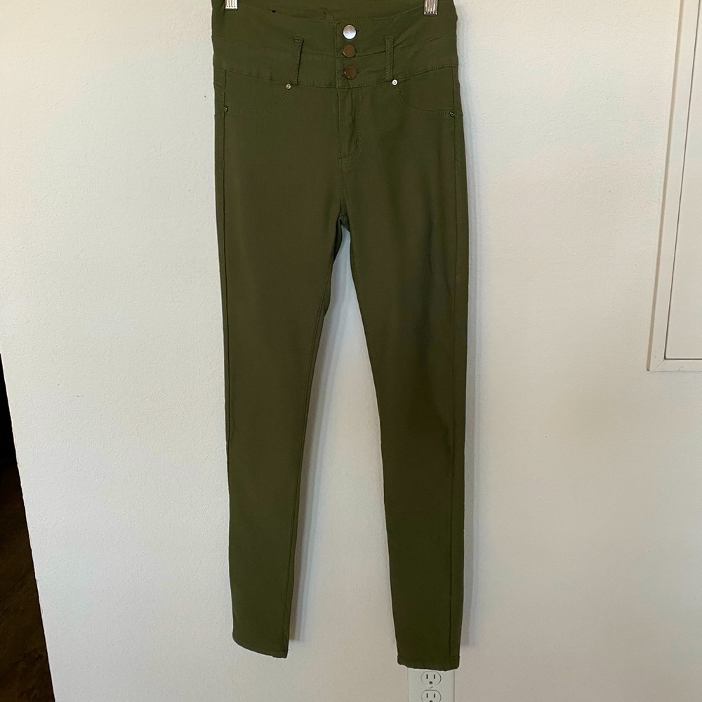 Juniors Ibiza Ultra High Waist Betty Booty Jeggins, fleece lined, army green
